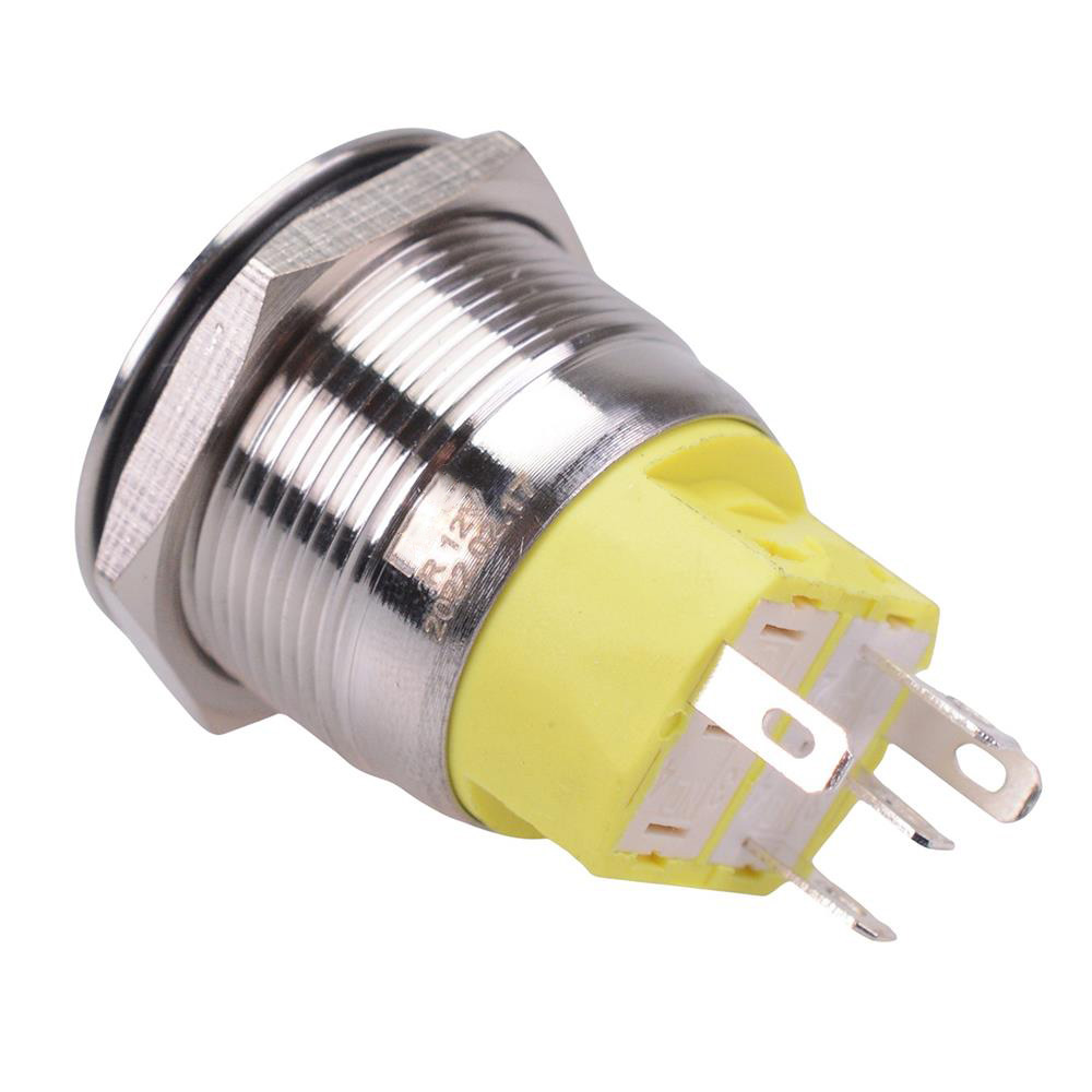 Yellow LED On-(On) Momentary 22mm Vandal Resistant Push Button Switch SPDT