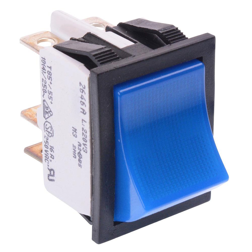 2646LH/2A23100L220V3 220V Blue illuminated On-On Industrial Rocker Switch DPDT 16A