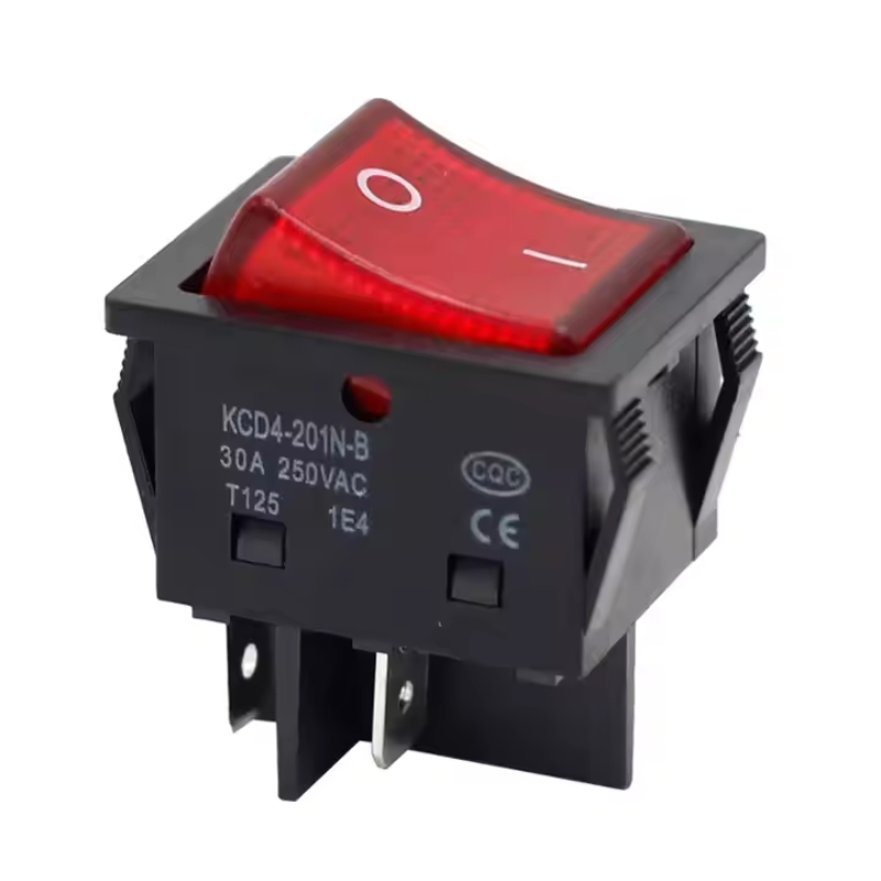 Large Size Large Current 4PIN on Off Red Light Welding Machine KCD4 Heavy Duty 30A Round Rocker Switches