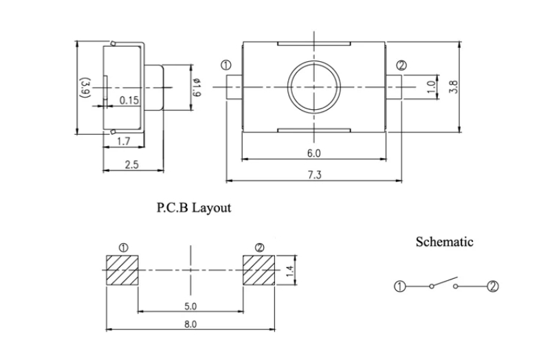 20PCS Reel Packing 4x6x2.5mm 2Pin Tactile Switch Rubber Phone Button SMD Momentary Switch PCB Mounting TS-1246A
